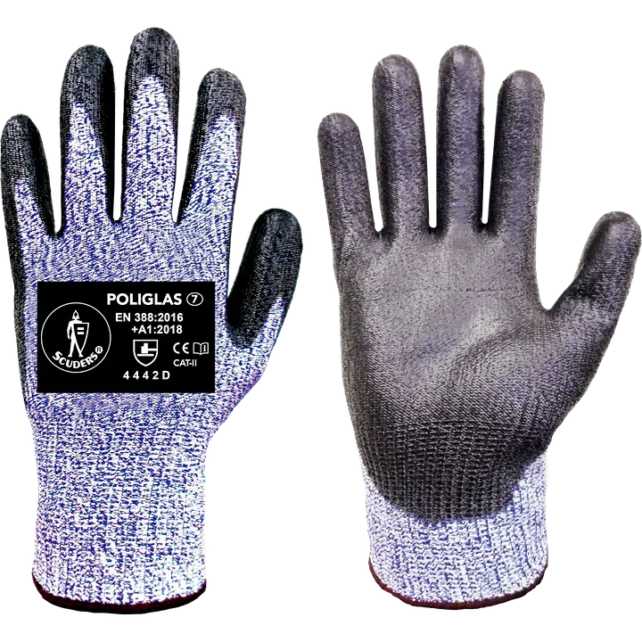 Guantes anticorte POLIGLAS - 12 pares - Color: Gris, Talla: 10